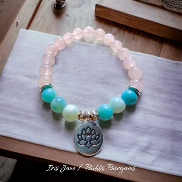 Amazonite / Rose Quartz / Life Tree Charm Bracelet - 8mm - Picture 2 of 3